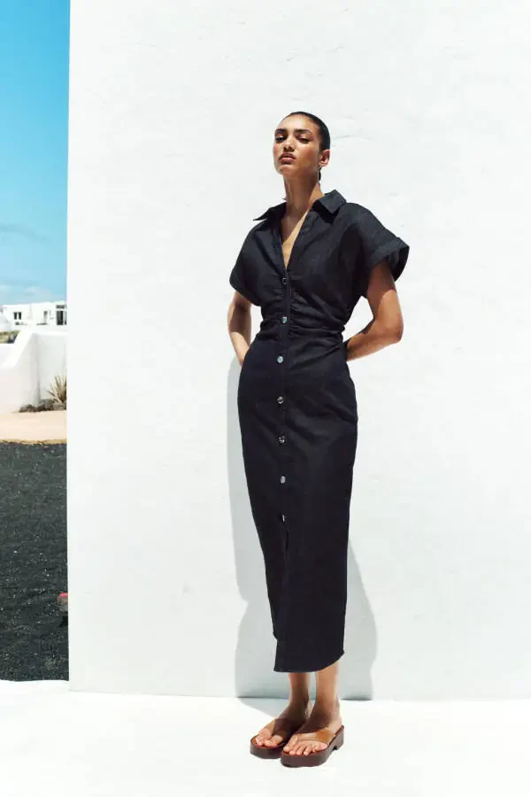 Z1975 МИДИ ДЕНИМ ПЛАТЬЕ-Синий - 1