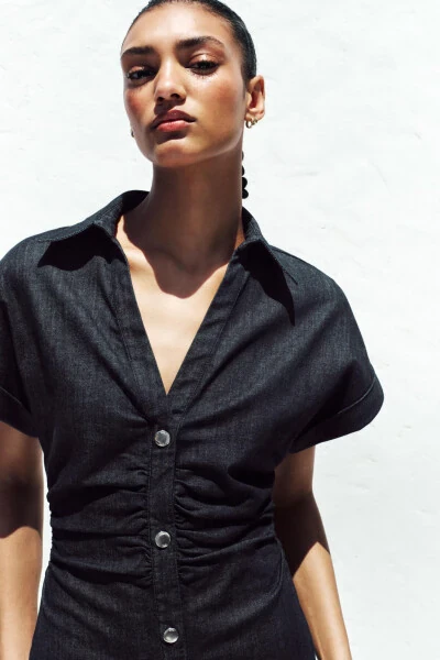 Z1975 МИДИ ДЕНИМ ПЛАТЬЕ-Синий - 3