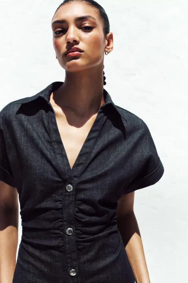 Z1975 МИДИ ДЕНИМ ПЛАТЬЕ-Синий - 3