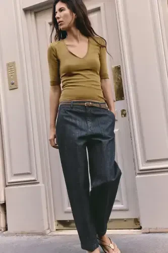 Z1975 ÖRGÜ KEMERLİ CHINO DENIM PANTOLON-Mavi - ZARA (1)