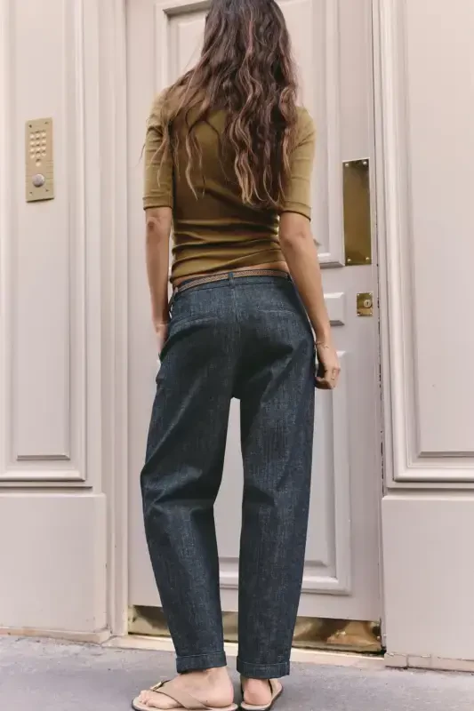 Z1975 ÖRGÜ KEMERLİ CHINO DENIM PANTOLON-Mavi - 3