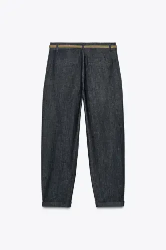 Z1975 ÖRGÜ KEMERLİ CHINO DENIM PANTOLON-Mavi - 5