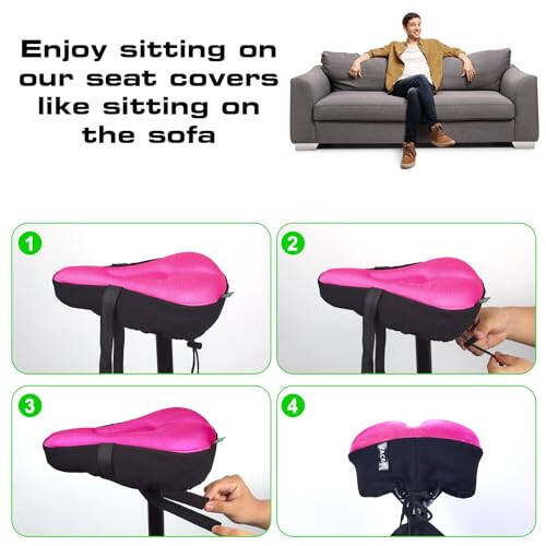 Zacro Bike Seat Cushion - Gel Padded Bike Seat Cover for Men Women Comfort, Extra Soft Exercise Bicycle Seat Compatible with Peloton, Outdoor & Indoor - 6