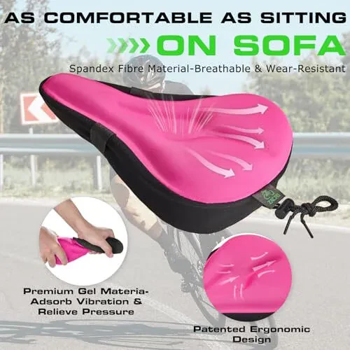 Zacro Bike Seat Cushion - Gel Padded Bike Seat Cover for Men Women Comfort, Extra Soft Exercise Bicycle Seat Compatible with Peloton, Outdoor & Indoor - 3