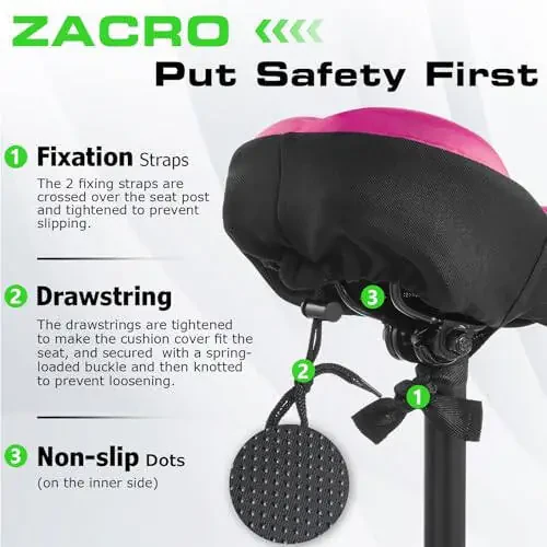 Zacro Bike Seat Cushion - Gel Padded Bike Seat Cover for Men Women Comfort, Extra Soft Exercise Bicycle Seat Compatible with Peloton, Outdoor & Indoor - 5