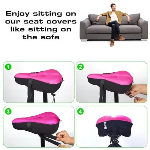 Zacro Bike Seat Cushion - Gel Padded Bike Seat Cover for Men Women Comfort, Extra Soft Exercise Bicycle Seat Compatible with Peloton, Outdoor & Indoor - 6