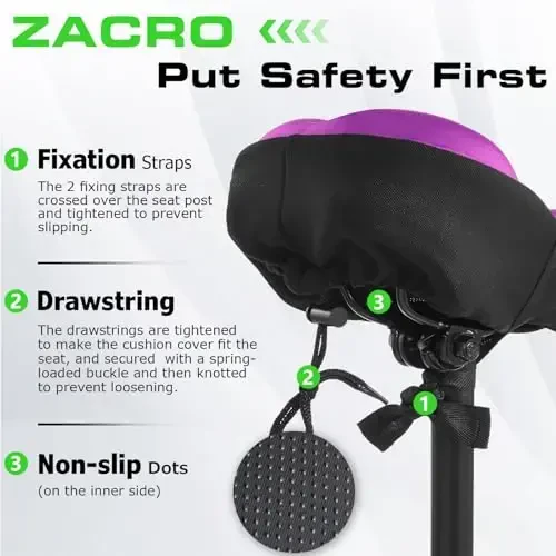 Zacro Bike Seat Cushion - Gel Padded Bike Seat Cover for Men Women Comfort, Extra Soft Exercise Bicycle Seat Compatible with Peloton, Outdoor & Indoor Bike Saddles - 5