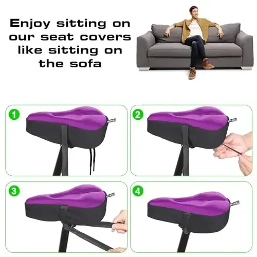 Zacro Bike Seat Cushion - Gel Padded Bike Seat Cover for Men Women Comfort, Extra Soft Exercise Bicycle Seat Compatible with Peloton, Outdoor & Indoor Bike Saddles - 6