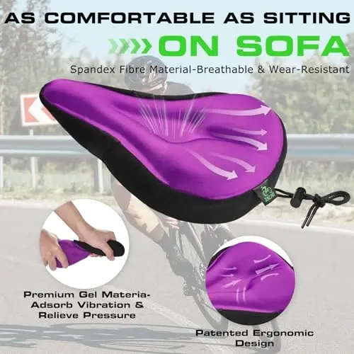 Zacro Bike Seat Cushion - Gel Padded Bike Seat Cover for Men Women Comfort, Extra Soft Exercise Bicycle Seat Compatible with Peloton, Outdoor & Indoor Bike Saddles - 3
