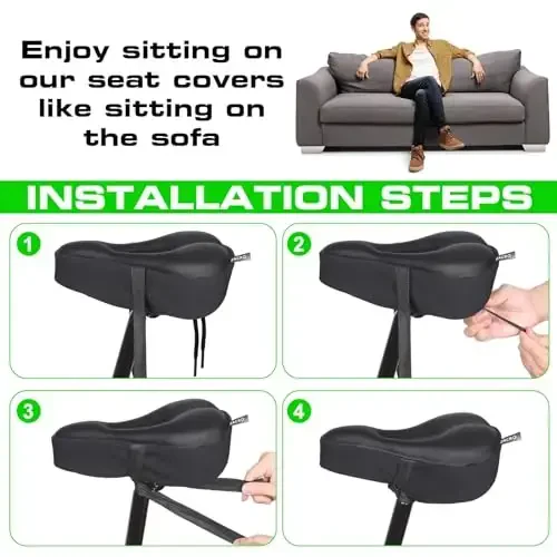 Zacro Bike Seat Cushion - Gel Padded Bike Seat Cover for Men Women Comfort, Extra Soft Exercise Bicycle Seat Compatible with Peloton, Outdoor & Indoor Bike Saddles - 6