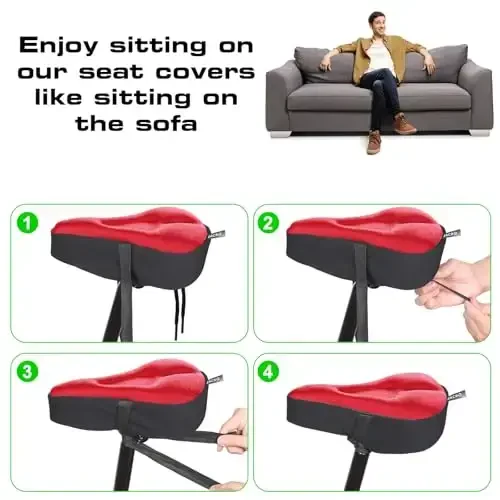 Zacro Bike Seat Cushion - Gel Padded Bike Seat Cover for Men Women Comfort, Extra Soft Exercise Bicycle Seat Compatible with Peloton, Outdoor & Indoor Bike Saddles - 6