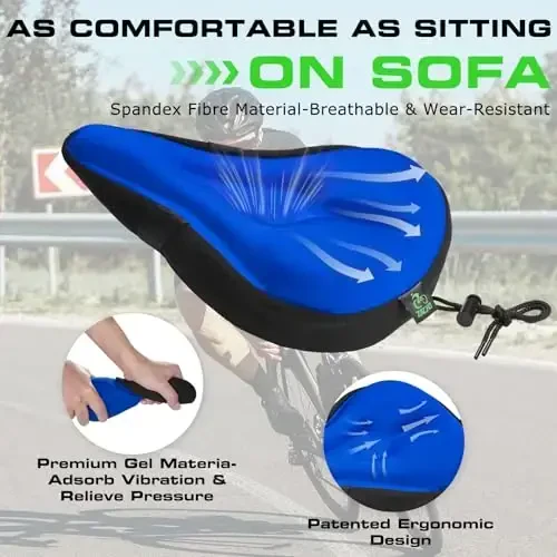 Zacro Bike Seat Cushion - Gel Padded Bike Seat Cover for Men Women Comfort, Extra Soft Exercise Bicycle Seat Compatible with Peloton, Outdoor & Indoor Bike Saddles - 3