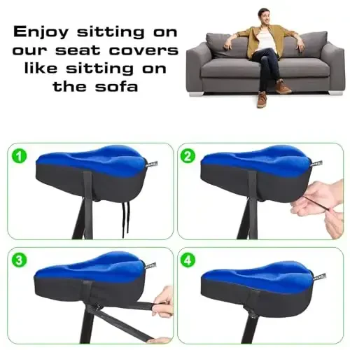 Zacro Bike Seat Cushion - Gel Padded Bike Seat Cover for Men Women Comfort, Extra Soft Exercise Bicycle Seat Compatible with Peloton, Outdoor & Indoor Bike Saddles - 6