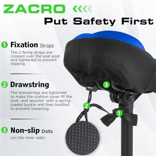 Zacro Bike Seat Cushion - Gel Padded Bike Seat Cover for Men Women Comfort, Extra Soft Exercise Bicycle Seat Compatible with Peloton, Outdoor & Indoor Bike Saddles - 5