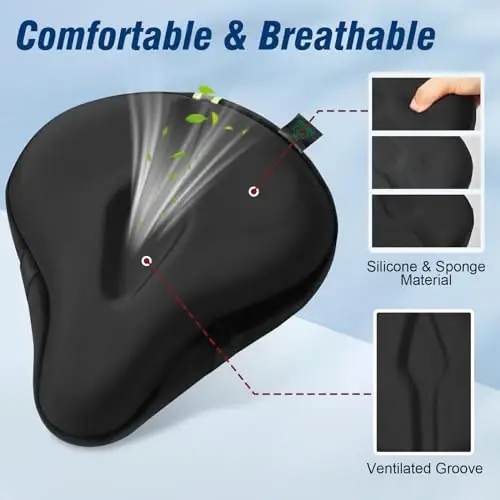 Zacro Bike Seat Cushion - Gel Padded Bike Seat Cover for Men Women Comfort, Extra Soft Exercise Bicycle Seat Compatible with Peloton, Outdoor & Indoor Bike Saddles - 3