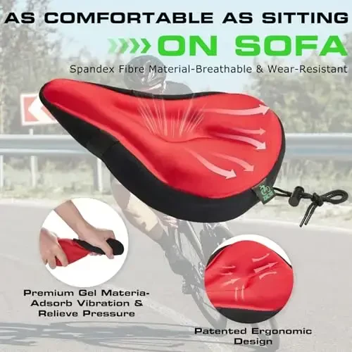 Zacro Bike Seat Cushion - Gel Padded Bike Seat Cover for Men Women Comfort, Extra Soft Exercise Bicycle Seat Compatible with Peloton, Outdoor & Indoor Bike Saddles - 3