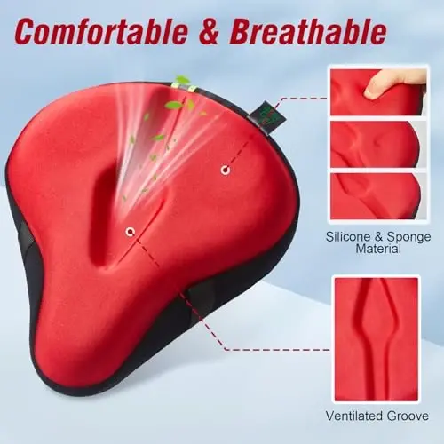 Zacro Bike Seat Cushion - Gel Padded Bike Seat Cover for Men Women Comfort, Extra Soft Exercise Bicycle Seat Compatible with Peloton, Outdoor & Indoor Bike Saddles - 3