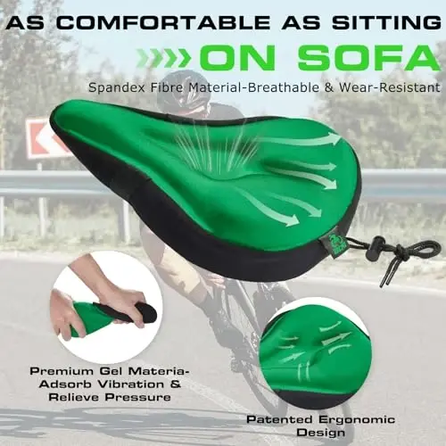 Zacro Bike Seat Cushion - Gel Padded Bike Seat Cover for Men Women Comfort, Extra Soft Exercise Bicycle Seat Compatible with Peloton, Outdoor & Indoor Bike Saddles - 3