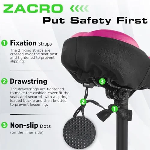 Zacro Bike Seat Cushion - Gel Padded Bike Seat Cover for Men Women Comfort, Extra Soft Exercise Bicycle Seat Compatible with Peloton, Outdoor & Indoor Bike Saddles - 5