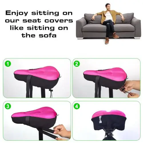 Zacro Bike Seat Cushion - Gel Padded Bike Seat Cover for Men Women Comfort, Extra Soft Exercise Bicycle Seat Compatible with Peloton, Outdoor & Indoor Bike Saddles - 6