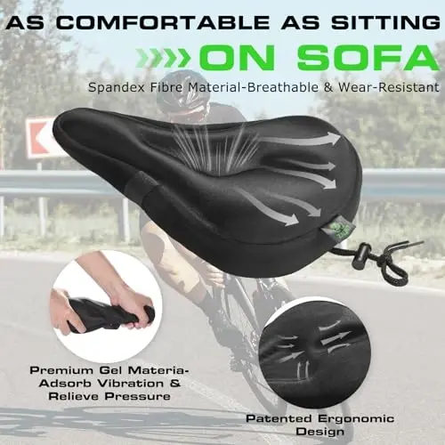 Zacro Bike Seat Cushion - Gel Padded Bike Seat Cover for Men Women Comfort, Extra Soft Exercise Bicycle Seat Compatible with Peloton, Outdoor & Indoor Bike Saddles - 3