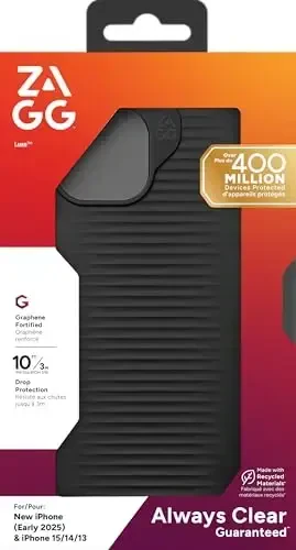 ZAGG Luxe Case for iPhone 16e/ 15/14/ 13-10ft Drop Protection, Eco-Friendly, Wireless Charging Compatible, Slim Lightweight Design, Ripple Pattern for Secure Grip, Black - ZAGG (1)