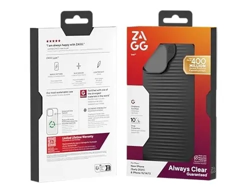 ZAGG Luxe Case for iPhone 17e/ 16e/ 15/14/ 13-10ft Drop Protection, Eco-Friendly, Wireless Charging Compatible, Slim Lightweight Design, Ripple Pattern for Secure Grip, Black - 1