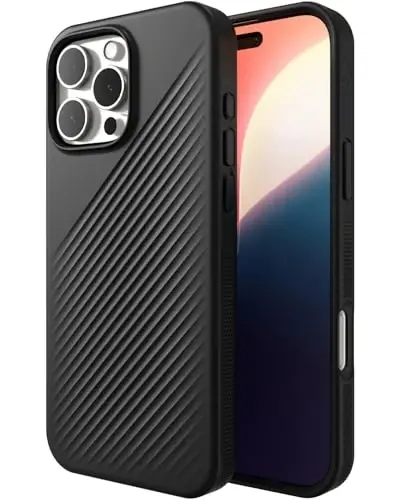 ZAGG Luxe Snap Case for iPhone 16 Pro Max - MagSafe Wireless Charging, 10ft Drop Protection, Eco-Friendly, Graphene Reinforced, Ripple Design, Black - ZAGG