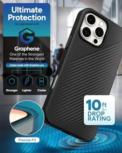 ZAGG Luxe Snap Case for iPhone 16 Pro Max - MagSafe Wireless Charging, 10ft Drop Protection, Eco-Friendly, Graphene Reinforced, Ripple Design, Black - 4