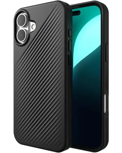 ZAGG Luxe Snap Case for iPhone 16 Plus - MagSafe Wireless Charging, 10ft Drop Protection, Eco-Friendly, Graphene Reinforced, Ripple Design, Black - ZAGG
