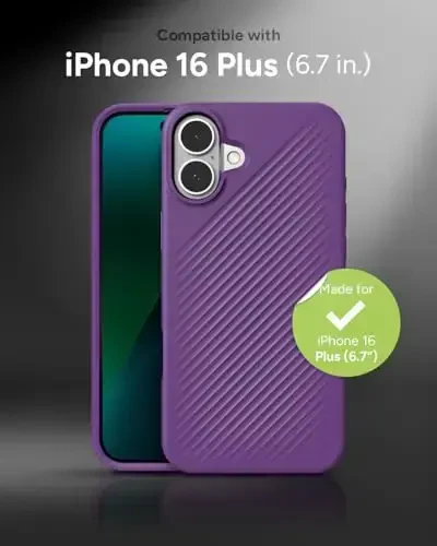 ZAGG Luxe Snap Case for iPhone 16 Plus - MagSafe Wireless Charging, 10ft Drop Protection, Eco-Friendly, Graphene Reinforced, Ripple Design, Grape Purple - 2