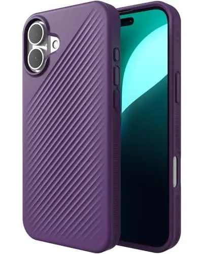 ZAGG Luxe Snap Case for iPhone 16 Plus - MagSafe Wireless Charging, 10ft Drop Protection, Eco-Friendly, Graphene Reinforced, Ripple Design, Grape Purple 