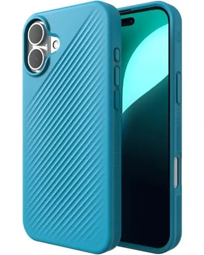 ZAGG Luxe Snap Case for iPhone 16 Plus - MagSafe Wireless Charging, 10ft Drop Protection, Eco-Friendly, Graphene Reinforced, Ripple Design, River Blue - ZAGG