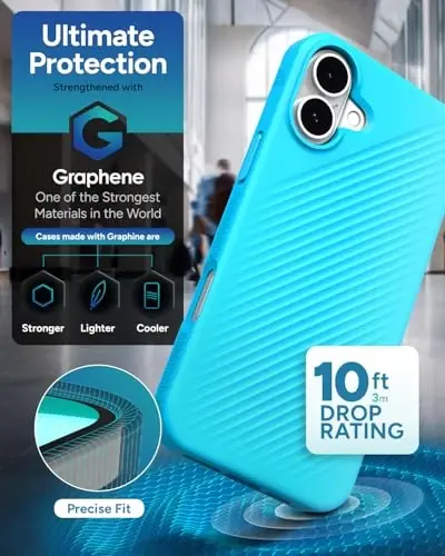 ZAGG Luxe Snap Case for iPhone 16 Plus - MagSafe Wireless Charging, 10ft Drop Protection, Eco-Friendly, Graphene Reinforced, Ripple Design, River Blue - 4