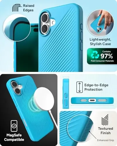 ZAGG Luxe Snap Case for iPhone 16 Plus - MagSafe Wireless Charging, 10ft Drop Protection, Eco-Friendly, Graphene Reinforced, Ripple Design, River Blue - 5