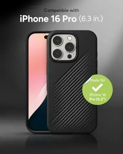 ZAGG Luxe Snap Case for iPhone 16 Pro - MagSafe Wireless Charging, 10ft Drop Protection, Eco-Friendly, Graphene Reinforced, Ripple Design, Black - 2