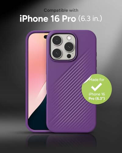 ZAGG Luxe Snap Case for iPhone 16 Pro - MagSafe Wireless Charging, 10ft Drop Protection, Eco-Friendly, Graphene Reinforced, Ripple Design, Grape Purple - 4