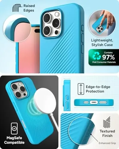 ZAGG Luxe Snap Case for iPhone 16 Pro - MagSafe Wireless Charging, 10ft Drop Protection, Eco-Friendly, Graphene Reinforced, Ripple Design, River Blue - 4