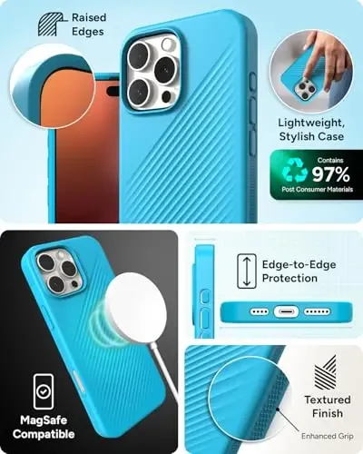 ZAGG Luxe Snap Case for iPhone 16 Pro Max - MagSafe simsiz zaryadlash, 10 futdan tushishdan himoya, ekologik toza, grafen bilan mustahkamlangan, Ripple dizayni, River Blue - 5