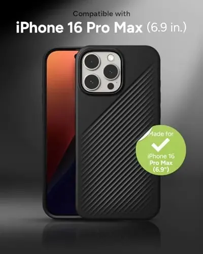 ZAGG Luxe Snap Case for iPhone 16 Pro Max - MagSafe Wireless Charging, 10ft Drop Protection, Eco-Friendly, Graphene Reinforced, Ripple Design, Black - 2