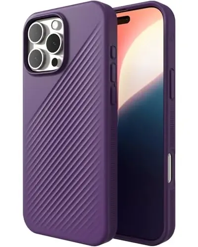 ZAGG Luxe Snap Case for iPhone 16 Pro Max - MagSafe Wireless Charging, 10ft Drop Protection, Eco-Friendly, Graphene Reinforced, Ripple Design, Grape Purple - ZAGG