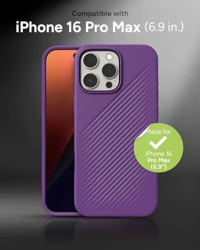 ZAGG Luxe Snap Case for iPhone 16 Pro Max - MagSafe Wireless Charging, 10ft Drop Protection, Eco-Friendly, Graphene Reinforced, Ripple Design, Grape Purple - 2
