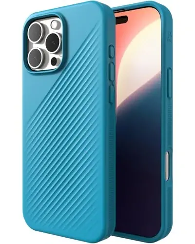ZAGG Luxe Snap Case for iPhone 16 Pro Max - MagSafe Wireless Charging, 10ft Drop Protection, Eco-Friendly, Graphene Reinforced, Ripple Design, River Blue - ZAGG