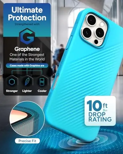 ZAGG Luxe Snap Case for iPhone 16 Pro Max - MagSafe Wireless Charging, 10ft Drop Protection, Eco-Friendly, Graphene Reinforced, Ripple Design, River Blue - 4