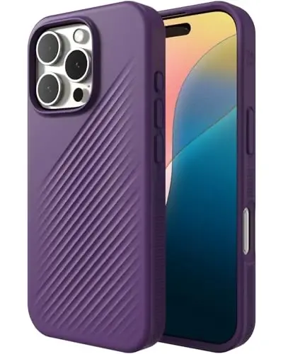 ZAGG Luxe Snap Case for iPhone 16 Pro - MagSafe Wireless Charging, 10ft Drop Protection, Eco-Friendly, Graphene Reinforced, Ripple Design, Grape Purple - 2