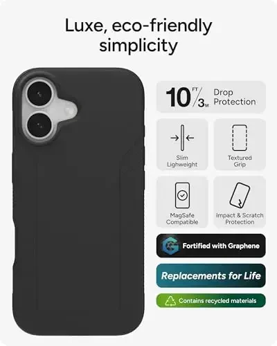 ZAGG Luxe Snap Phone Case for iPhone 17 - Black, Dropdan himoya qilish uchun chidamli grafen (10ft/3m), Ingichka yengil dizayn, MagSafe bilan mos - 2