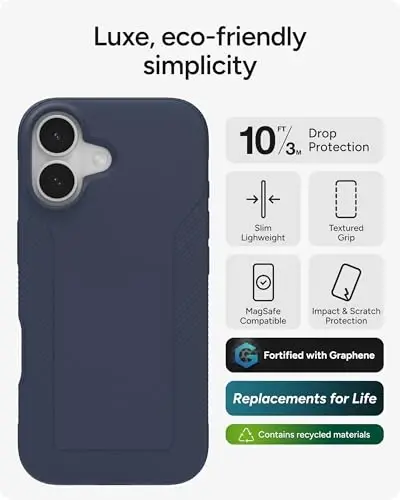 ZAGG Luxe Snap Phone Case for iPhone 17 - Blue Navy, Durable Graphene for Drop Protection (10ft/3m), Slim Lightweight Design, MagSafe Compatible - 2
