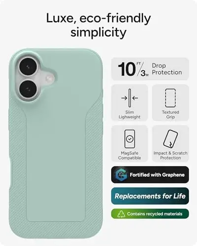 ZAGG Luxe Snap Phone Case for iPhone 17 - Green Serene Mint, Durable Graphene for Drop Protection (10ft/3m), Slim Lightweight Design, MagSafe Compatible - 2