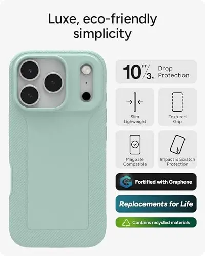 ZAGG Luxe Snap Phone Case for iPhone 17 Pro - Green Serene Mint, Durable Graphene for Drop Protection (10ft/3m), Slim Lightweight Design, MagSafe Compatible - ZAGG (1)