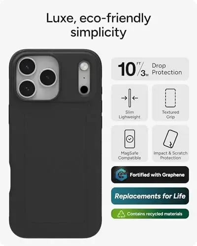 ZAGG Luxe Snap Phone Case for iPhone 17 Pro Max - Black, Durable Graphene for Drop Protection (10ft/3m), Slim Lightweight Design, MagSafe Compatible - 2